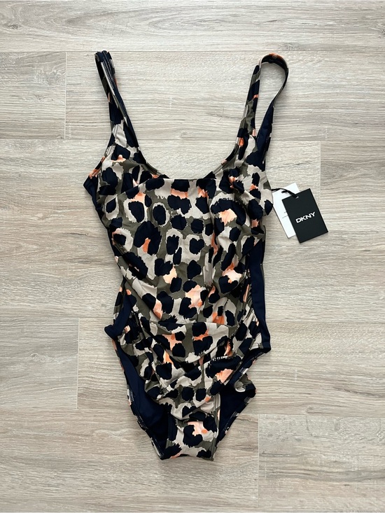 Dkny Other - NWT DKNY Women’s Leopard-Print One-Piece Swimsuit in Navy, Tan & Peach - Size 12
